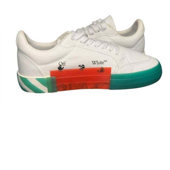 EUC IN BOX OFF WHITE Vulcanized canvas white & green Low White sneakers sz 38 - Picture 5 of 12
